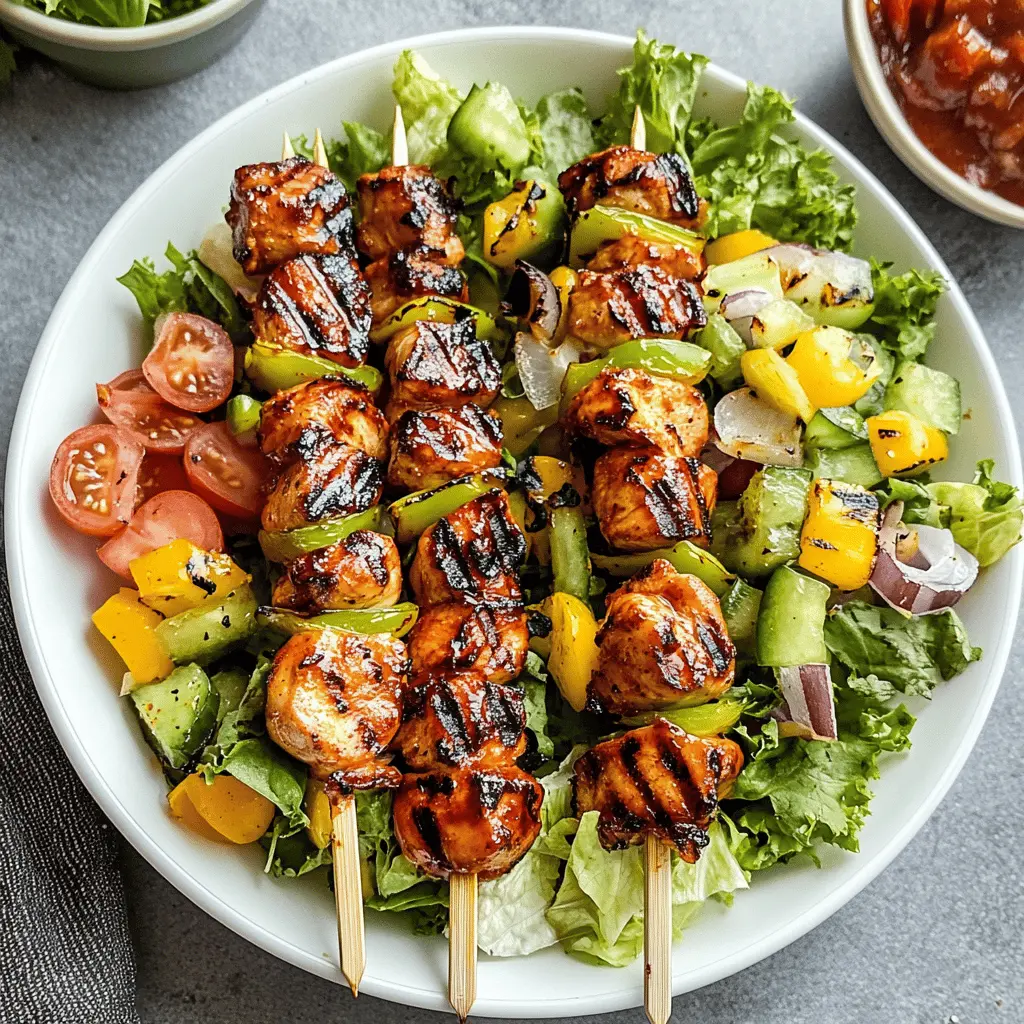 Enjoy a delightful blend of flavors with this BBQ Chicken Skewer Salad! Packed with juicy grilled chicken, fresh veggies, and a tangy dressing, it's a perfect meal for warm days or family gatherings. This healthy recipe is easy to make and absolutely satisfying. Don't forget to save this pin for your next cookout or summer picnic!