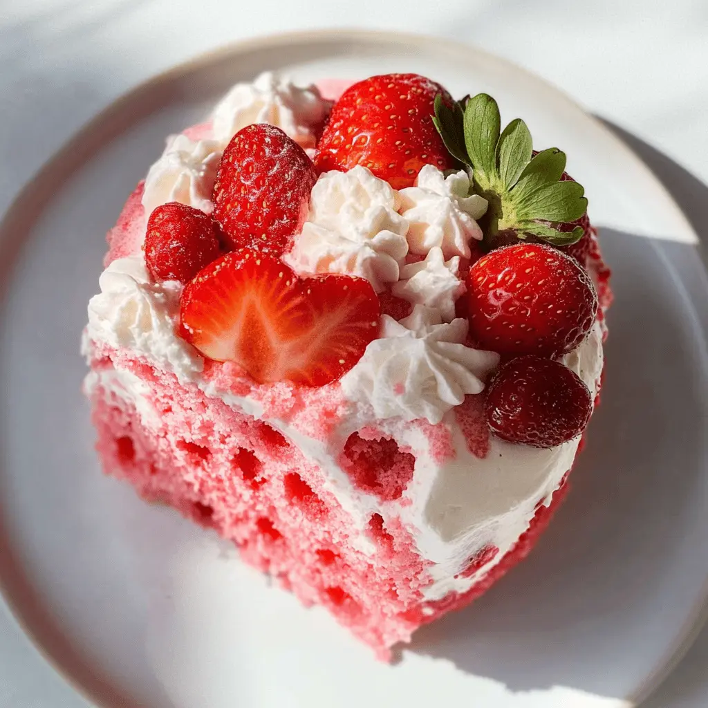This Best Strawberry Poke Cake is a delightful treat bursting with fresh strawberry flavor! The moist cake soaked in sweet strawberry syrup is topped with a creamy whipped frosting and luscious strawberry slices. Perfect for birthdays, picnics, or any celebration. Save this recipe and impress your friends and family with your baking skills!