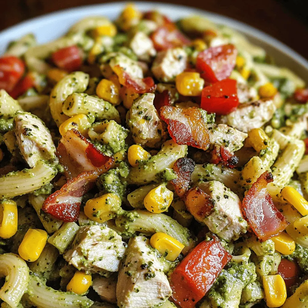 Creamy Chicken Corn Pasta Salad with Bacon & Peppers