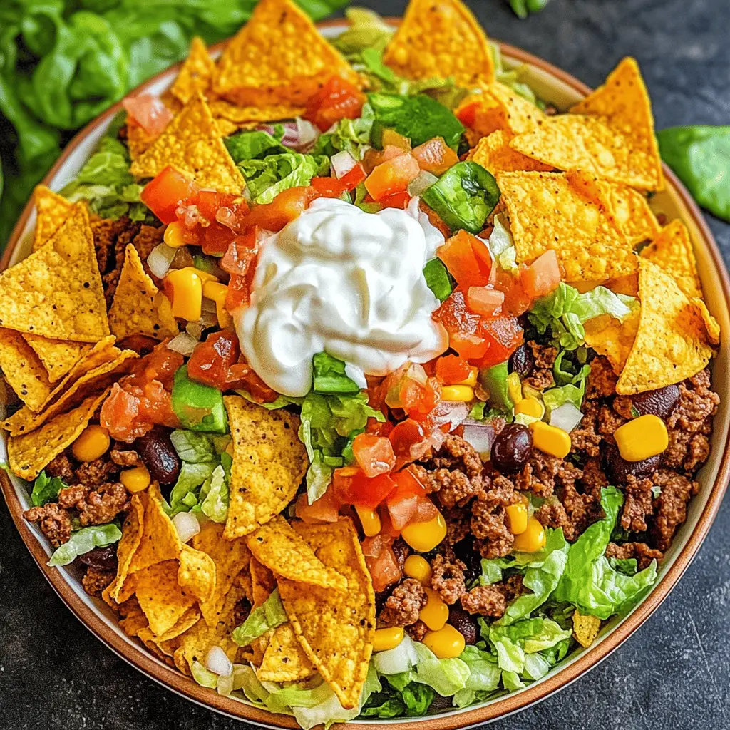 Add a twist to your usual salads with this colorful Doritos Taco Salad! Packed with crunchy Doritos, savory ground beef, fresh veggies, and zesty ranch dressing, it's an easy meal perfect for gatherings or a quick weeknight dinner. Save this recipe for your next potluck or family night – it’s sure to be a crowd-pleaser!