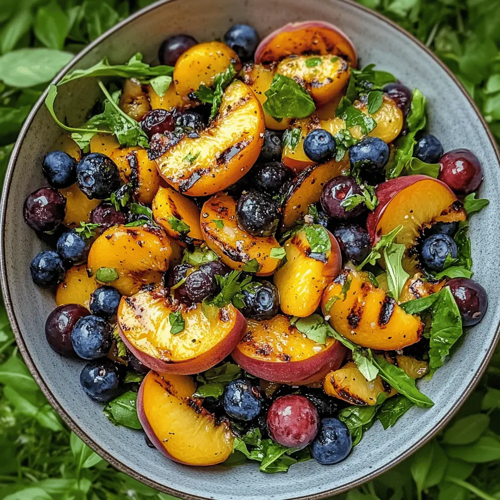 Juicy grilled peaches and vibrant blueberries come together in this refreshing salad that's perfect for summer gatherings! With a hint of sweetness and a burst of color, this dish is not just a feast for the eyes but also an explosion of flavors. Save this recipe for your next barbecue or picnic – it’s sure to impress your guests!