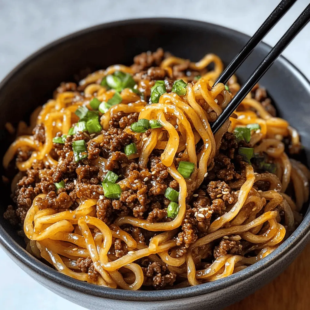 A warm bowl of Mongolian Ground Beef Noodles awaits! This recipe features savory ground beef, tender noodles, and a blend of Asian flavors that everyone will love. Perfect for a quick weeknight dinner or a comforting meal with friends, save this pin to try out these easy and delicious noodles soon!