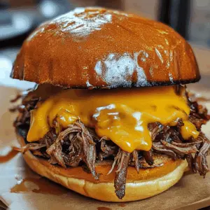 This pulled beef sandwich is a delicious blend of tender, slow-cooked beef, rich flavors, and your favorite toppings. The perfectly spiced sauce seeps into the juicy meat, making every bite a treat. Save this recipe for your next game day or family gathering, and impress your friends with a satisfying meal that’s easy to make!