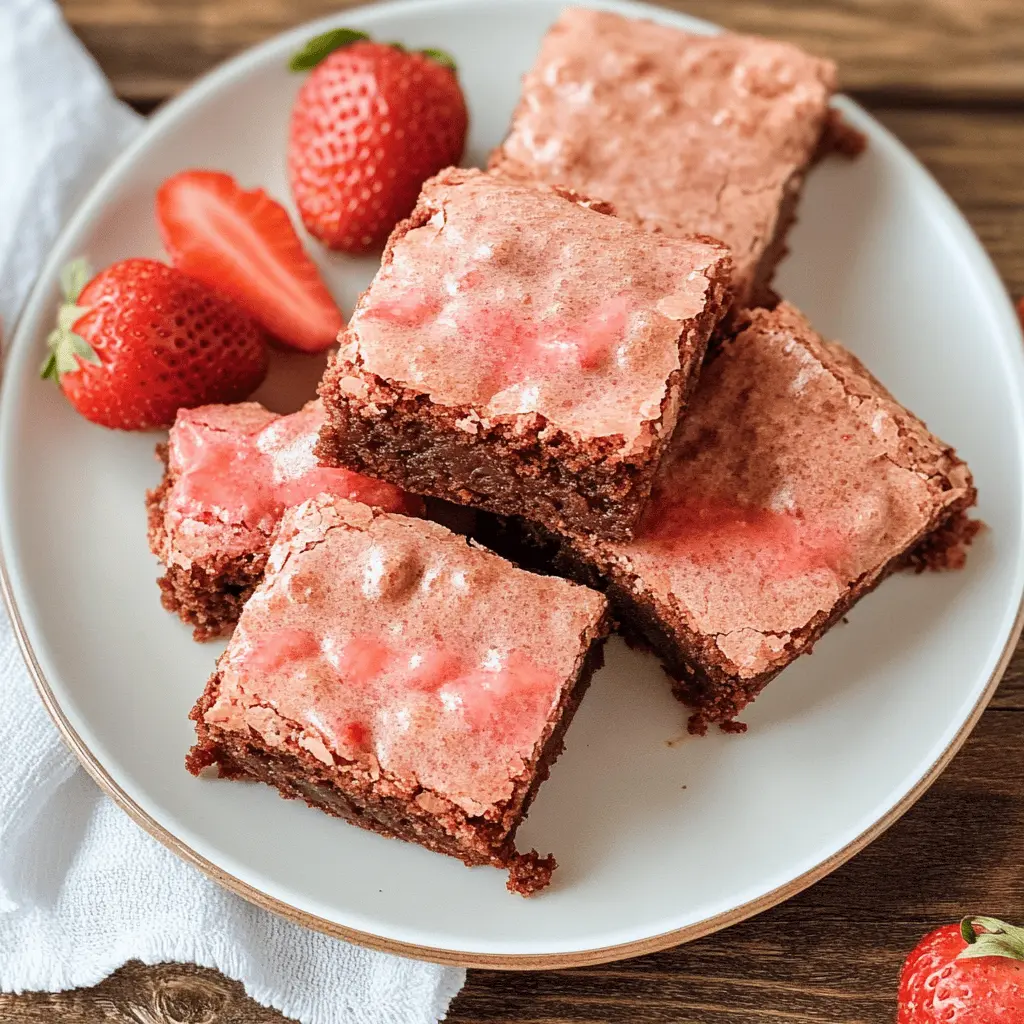 Experience the delightful twist of strawberry brownies that will brighten your snack time! This recipe combines rich chocolate with fresh strawberries for a sweet, flavorful treat. Perfect for gatherings, dessert tables, or just a cozy night in. Don't forget to save this easy-to-follow recipe for your next baking adventure!