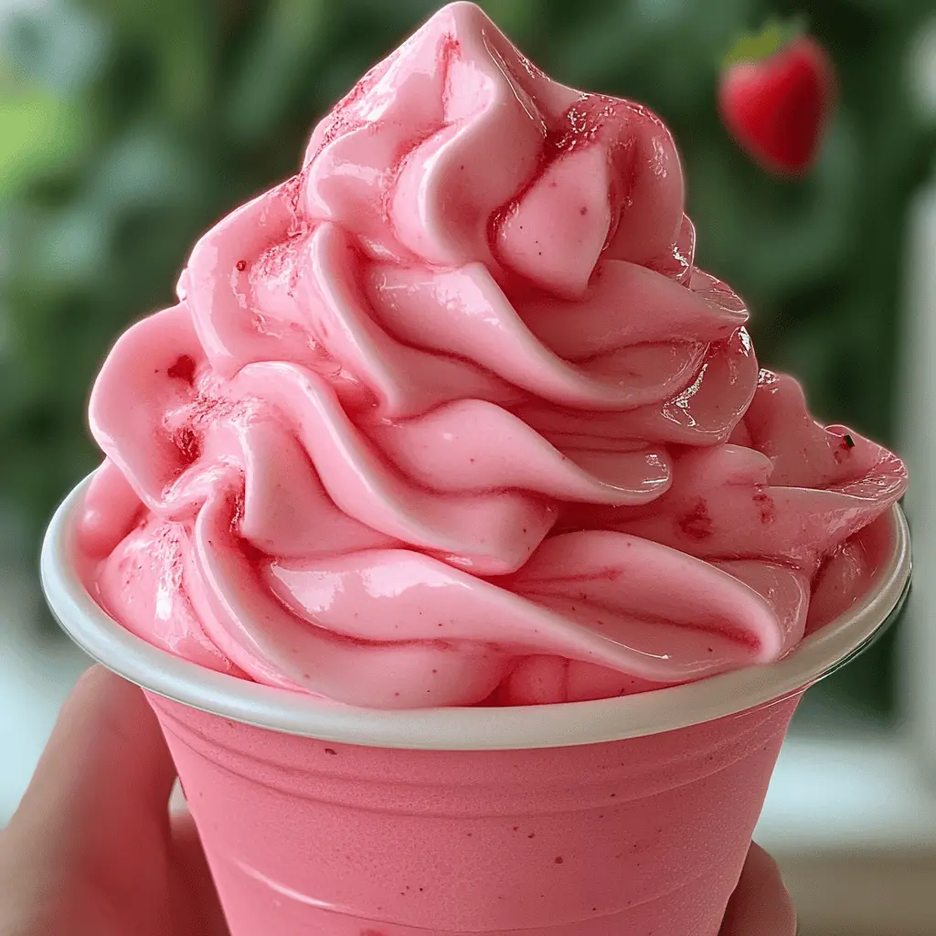 Treat yourself to a homemade Strawberry Dole Whip that’s refreshing and delicious! This easy recipe blends ripe strawberries with creamy coconut and pineapple flavors, creating a delightful frozen treat perfect for hot days. Save this pin for a fun dessert or summer gathering that everyone will love!