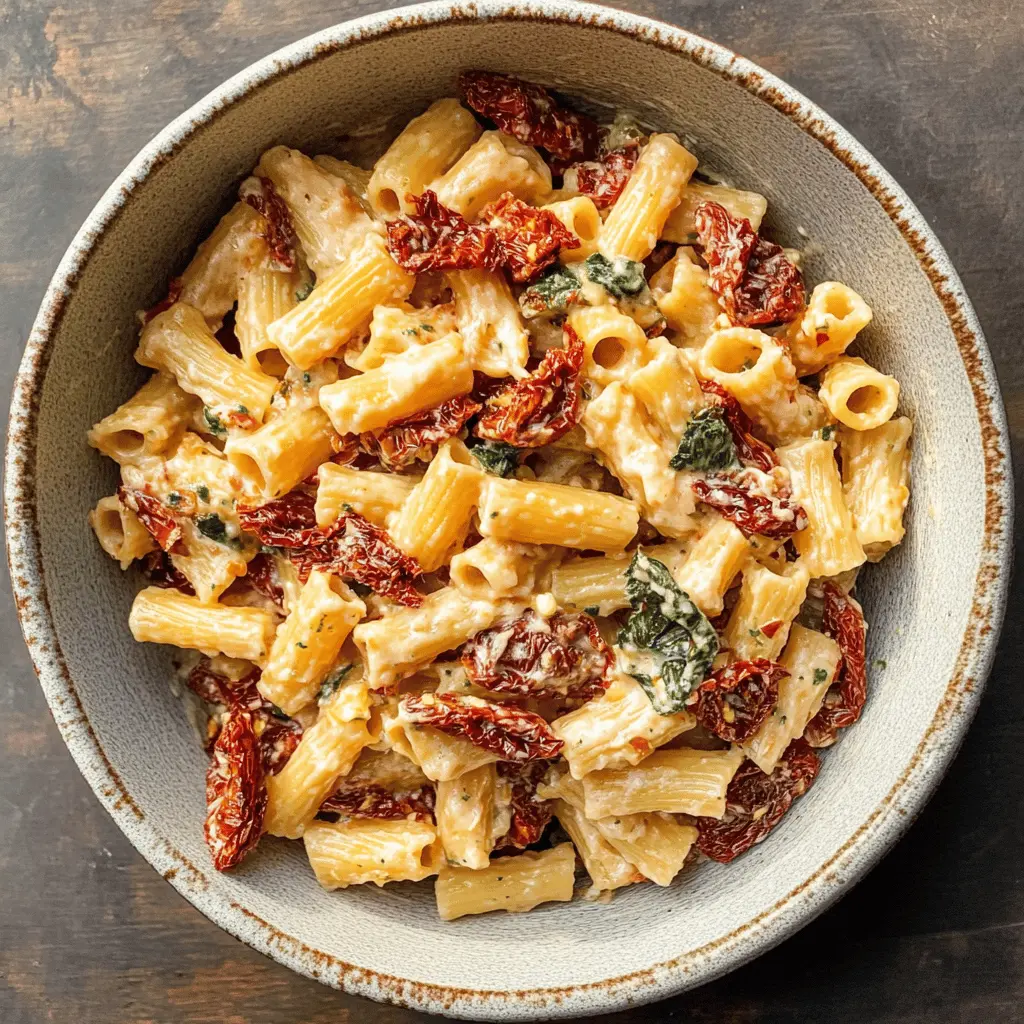 Looking for a burst of flavor in your dinner? This Sun-dried Tomato Pasta is a vibrant and easy dish made with creamy sauce, garlic, and tangy sun-dried tomatoes. Perfect for a cozy night in or impressing guests at a gathering. Save this recipe to enjoy a quick weeknight meal that's full of deliciousness anytime!