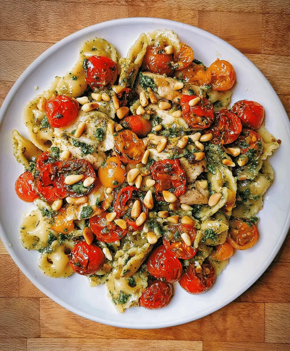 Easy Chicken Pesto Pasta with Tomatoes and Pine Nuts