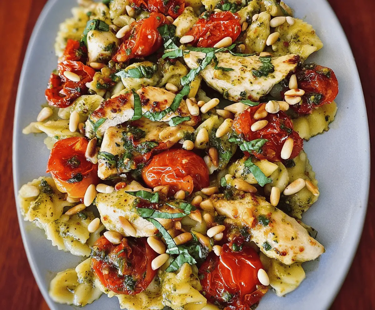 Easy Chicken Pesto Pasta with Tomatoes and Pine Nuts