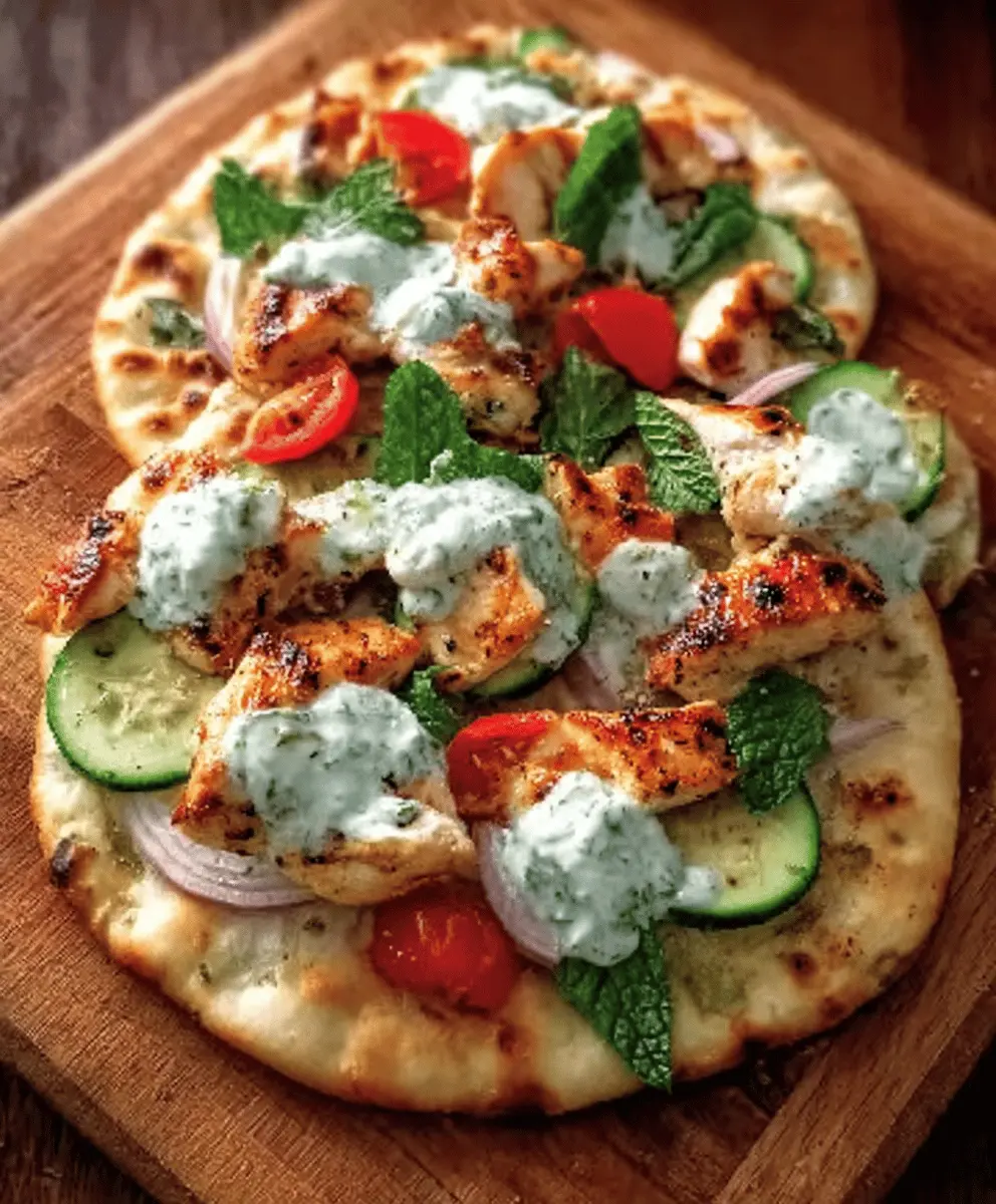 Easy Tzatziki Chicken and Veggie Naan Pizza