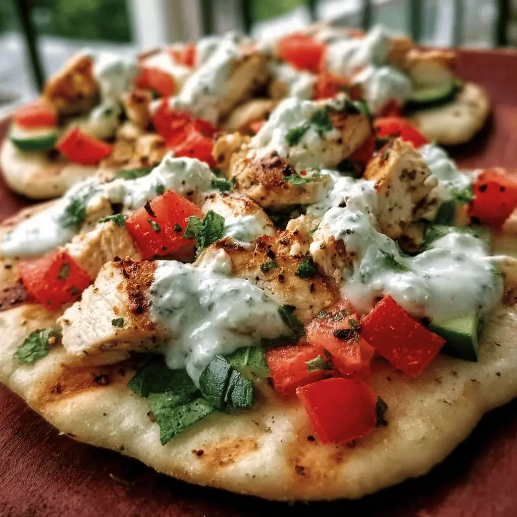 Easy Tzatziki Chicken and Veggie Naan Pizza