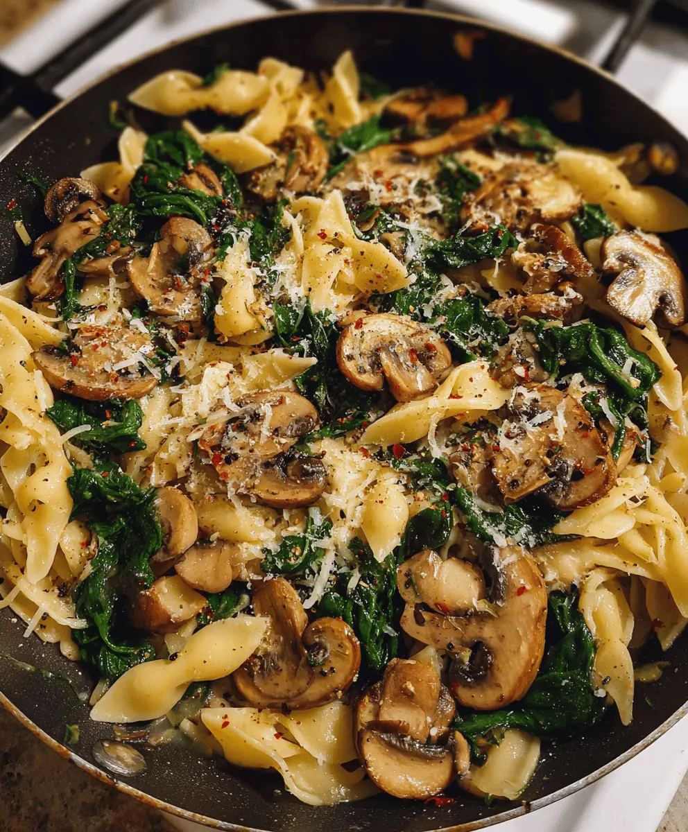 Easy Parmesan Spinach Mushroom Pasta Skillet