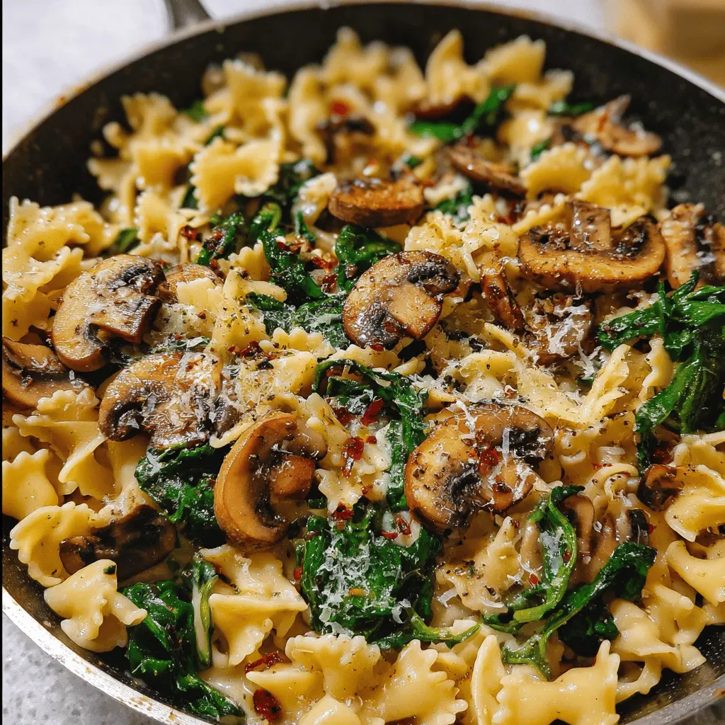 Easy Parmesan Spinach Mushroom Pasta Skillet