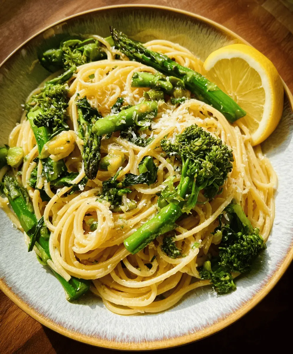 Easy Lemon Garlic Pasta with Broccoli and Asparagus