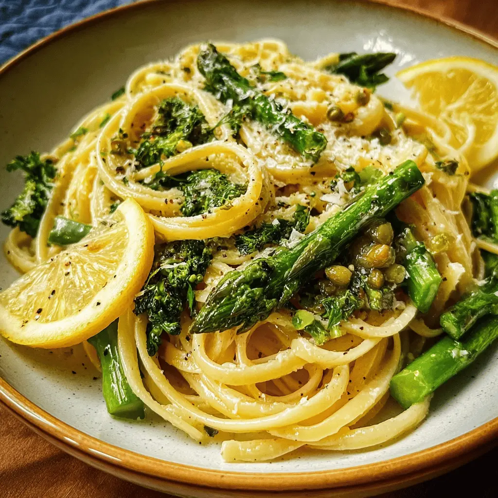 Easy Lemon Garlic Pasta with Broccoli and Asparagus