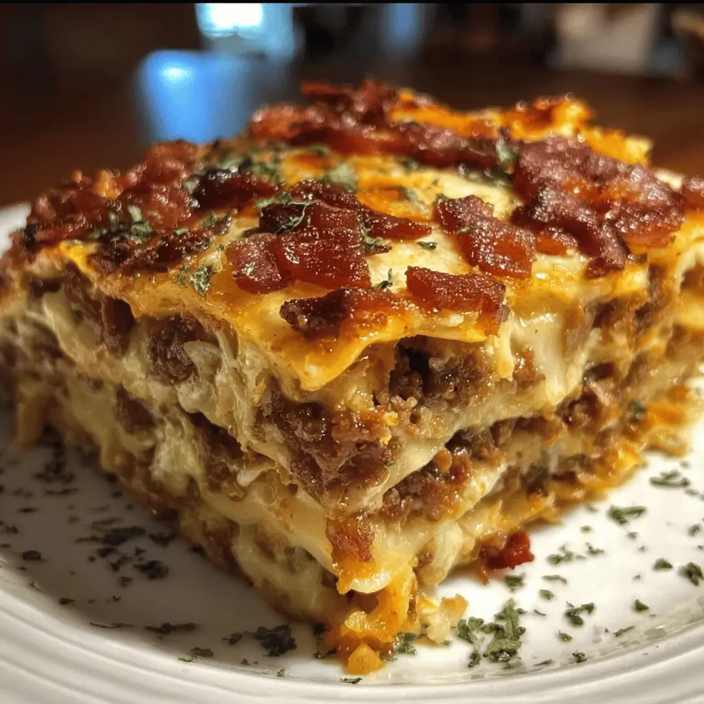 Cheesy Parmesan Garlic Bacon Cheeseburger Lasagna