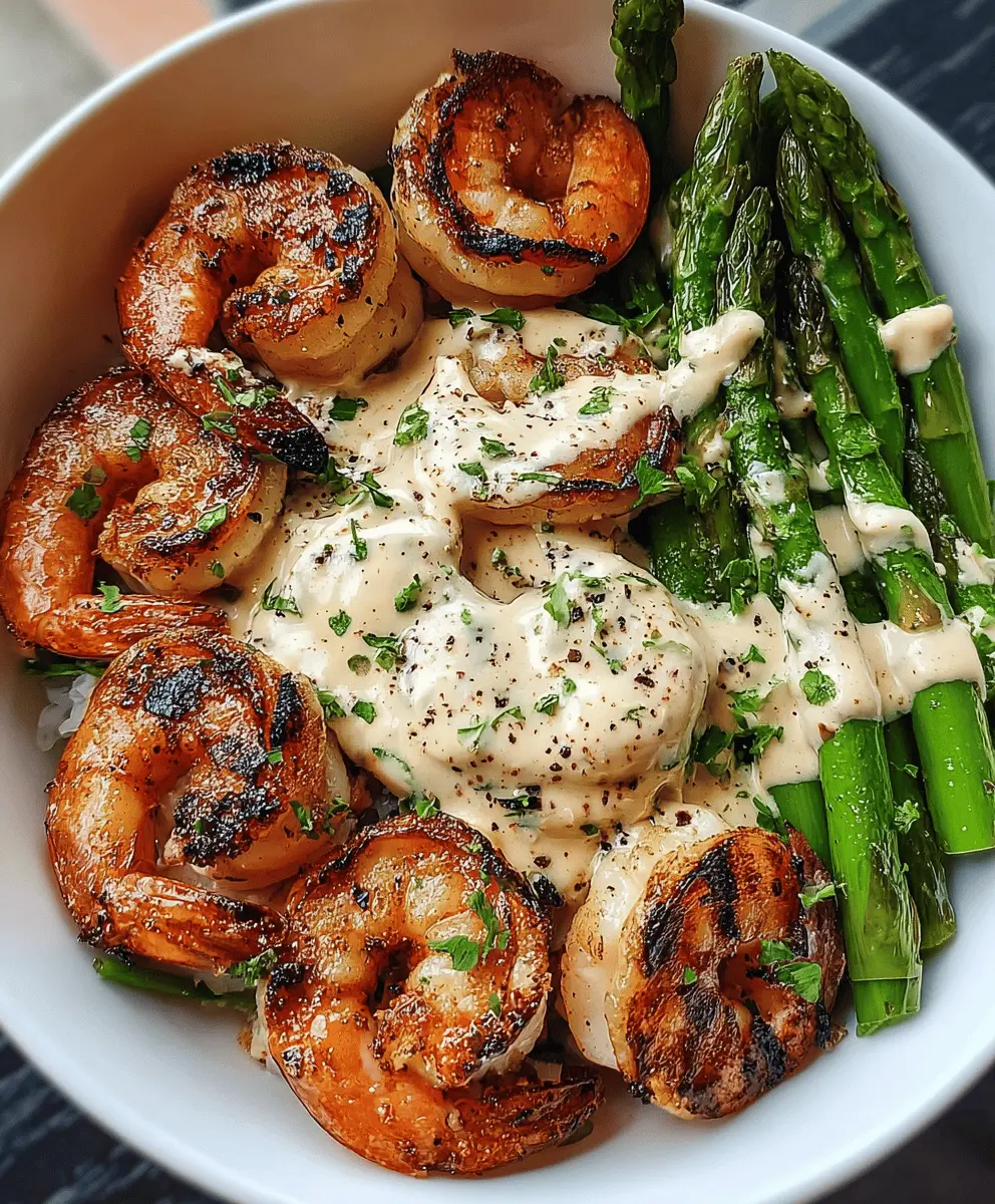 Healthy Grilled Shrimp Bowl with Creamy Garlic Sauce