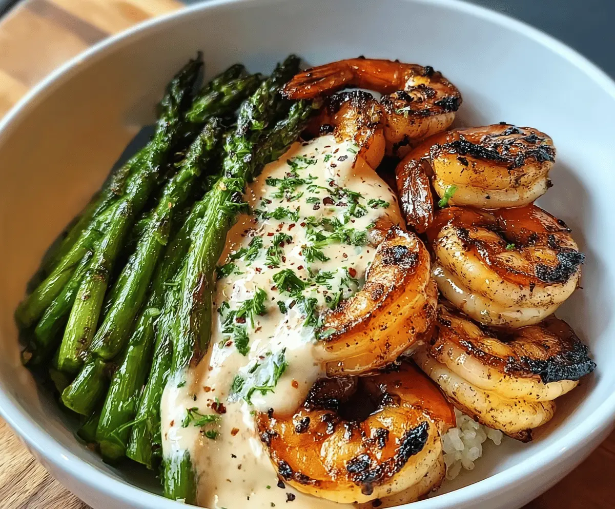 Healthy Grilled Shrimp Bowl with Creamy Garlic Sauce