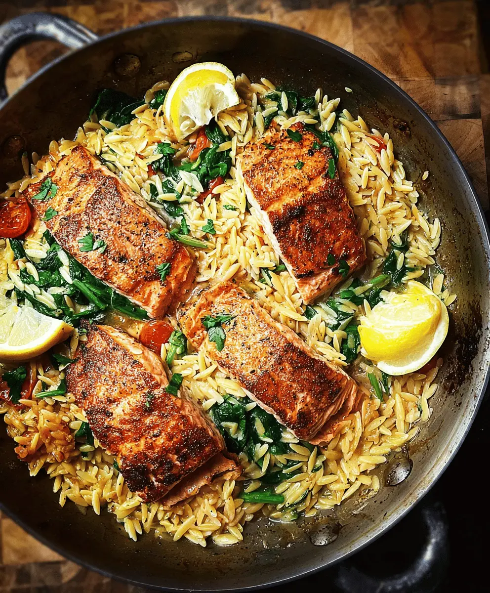 One Skillet Salmon with Creamy Lemon Orzo