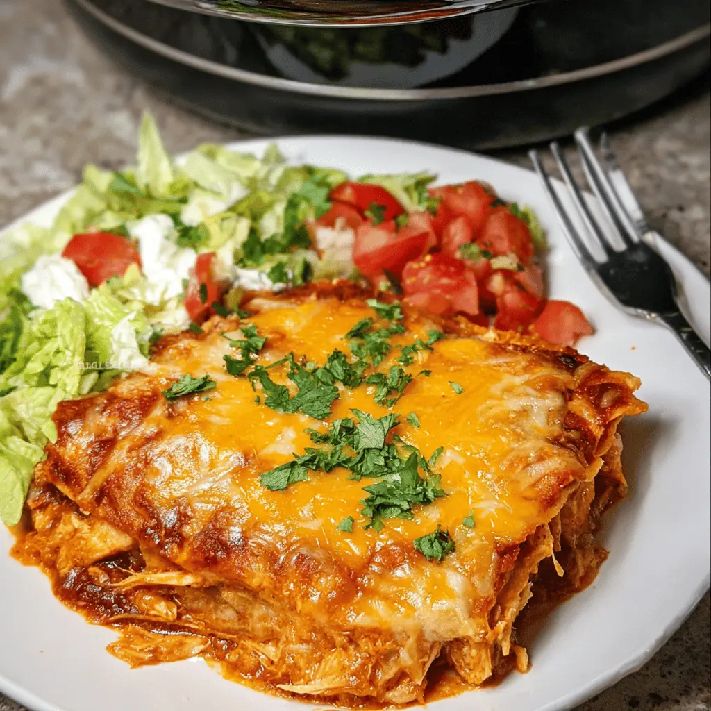 Hearty Crockpot Chicken Enchilada Casserole Recipe