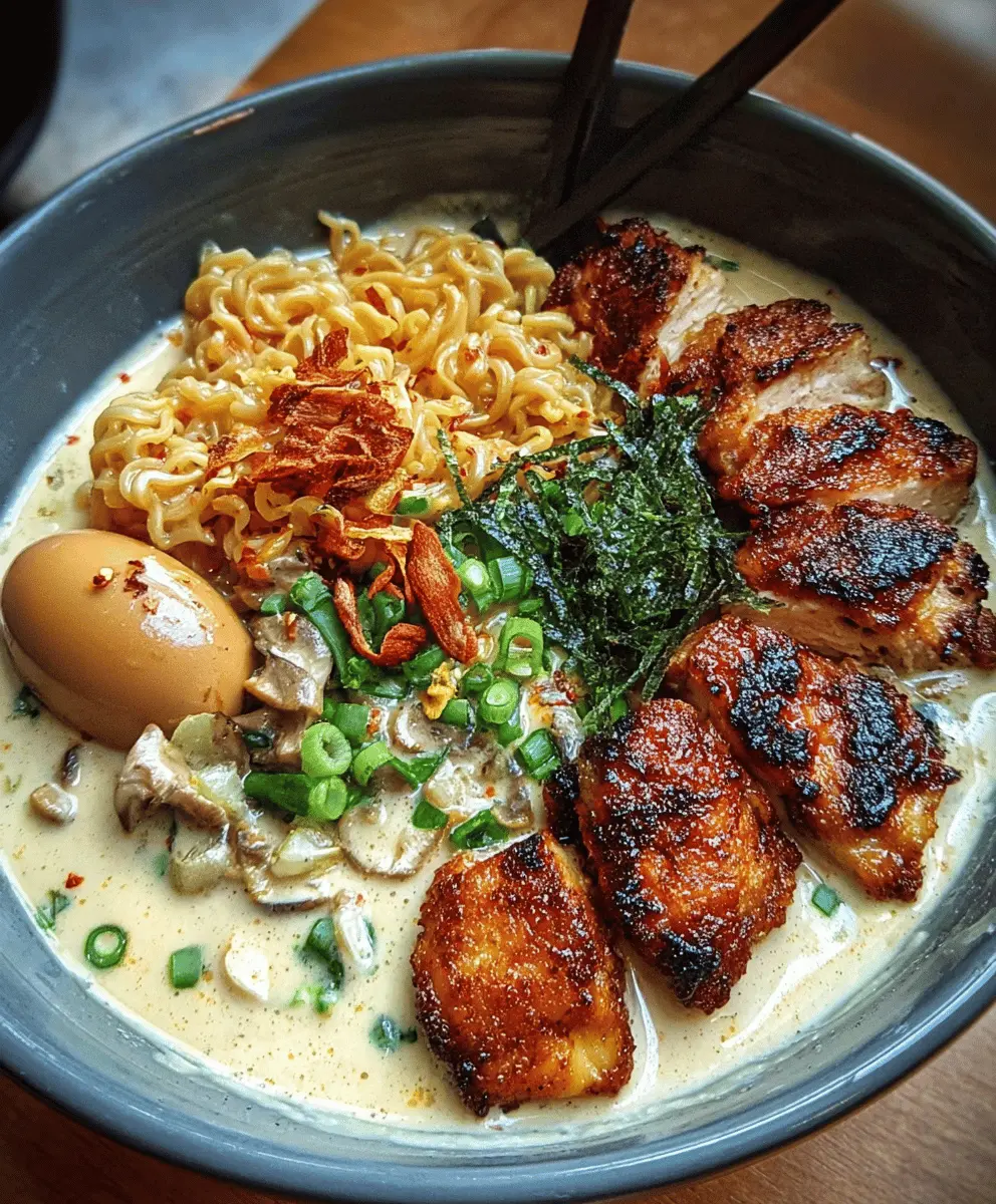 Fiery Chicken Ramen with Creamy Garlic Sauce