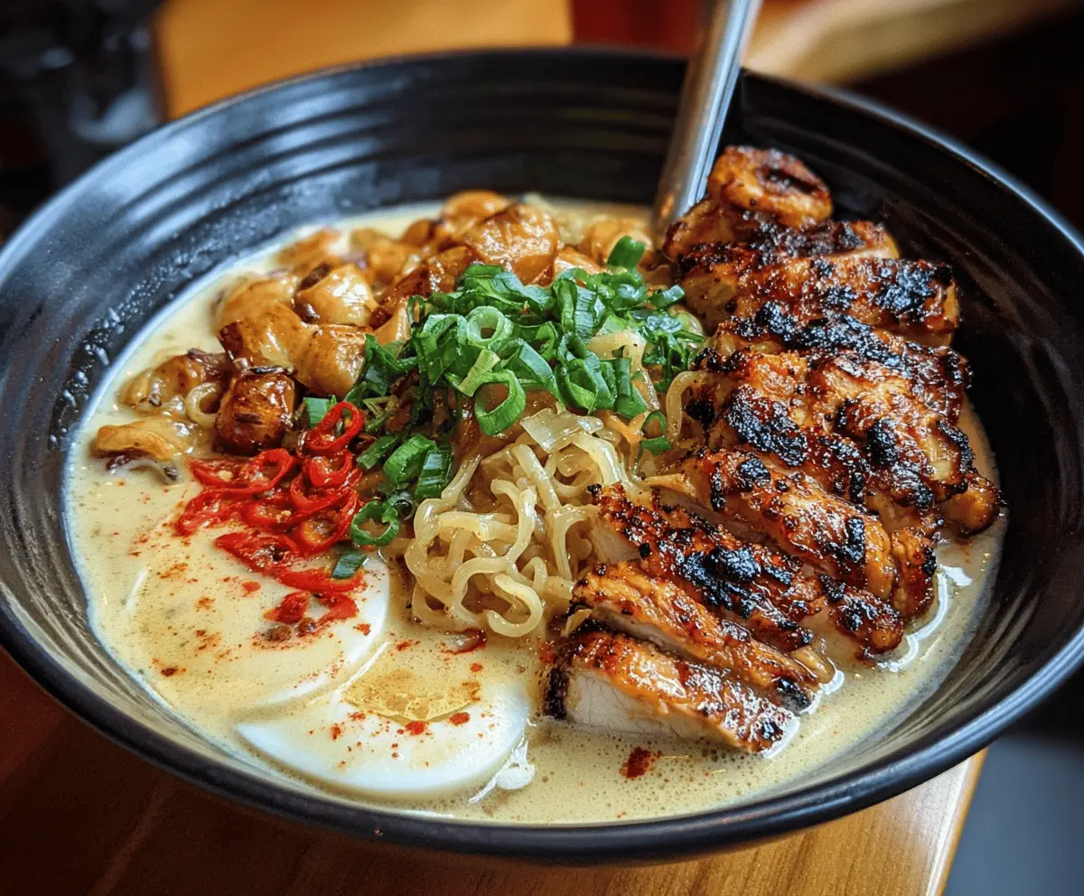 Fiery Chicken Ramen with Creamy Garlic Sauce