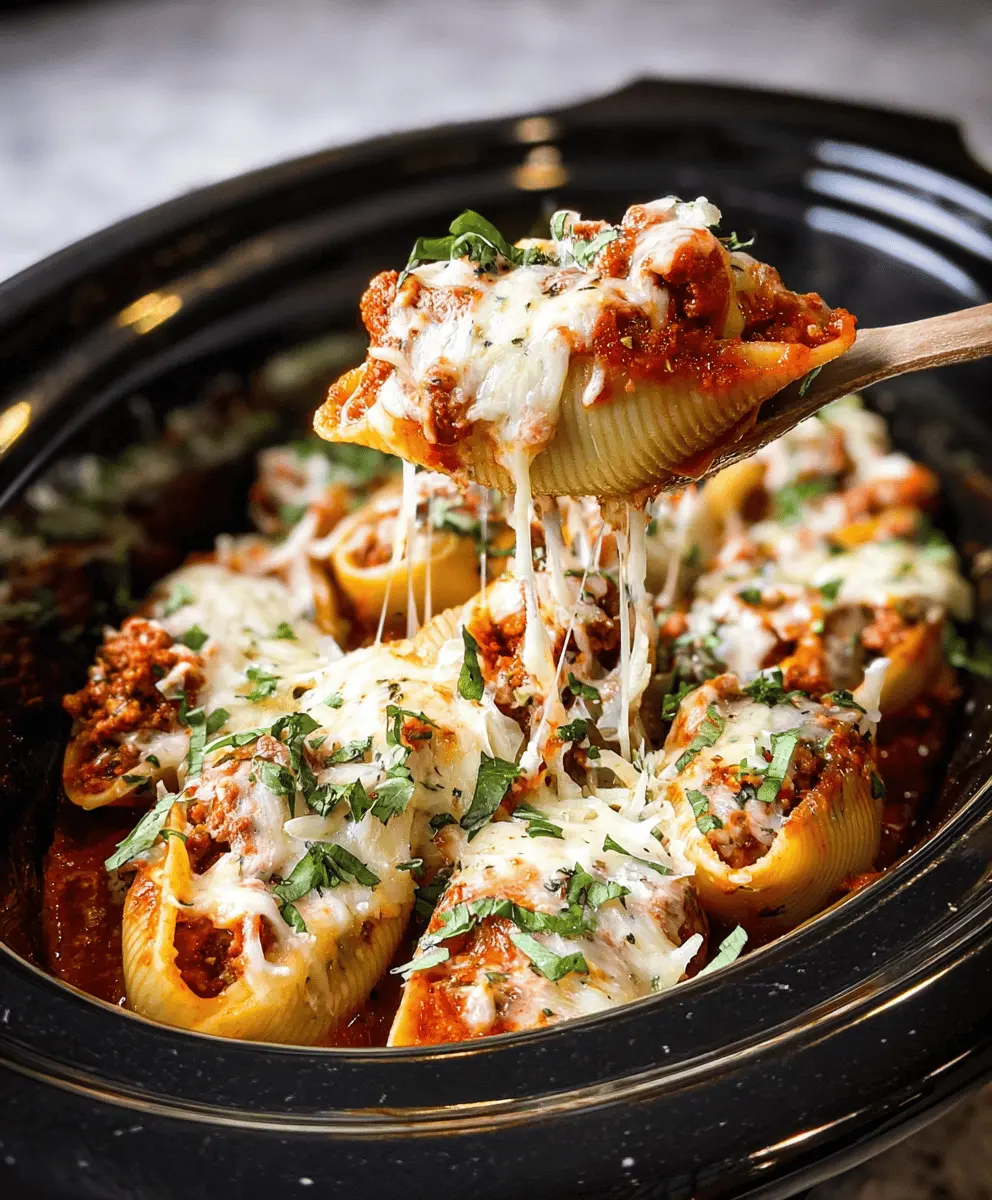 Easy Slow Cooker Stuffed Shells with Meat Sauce