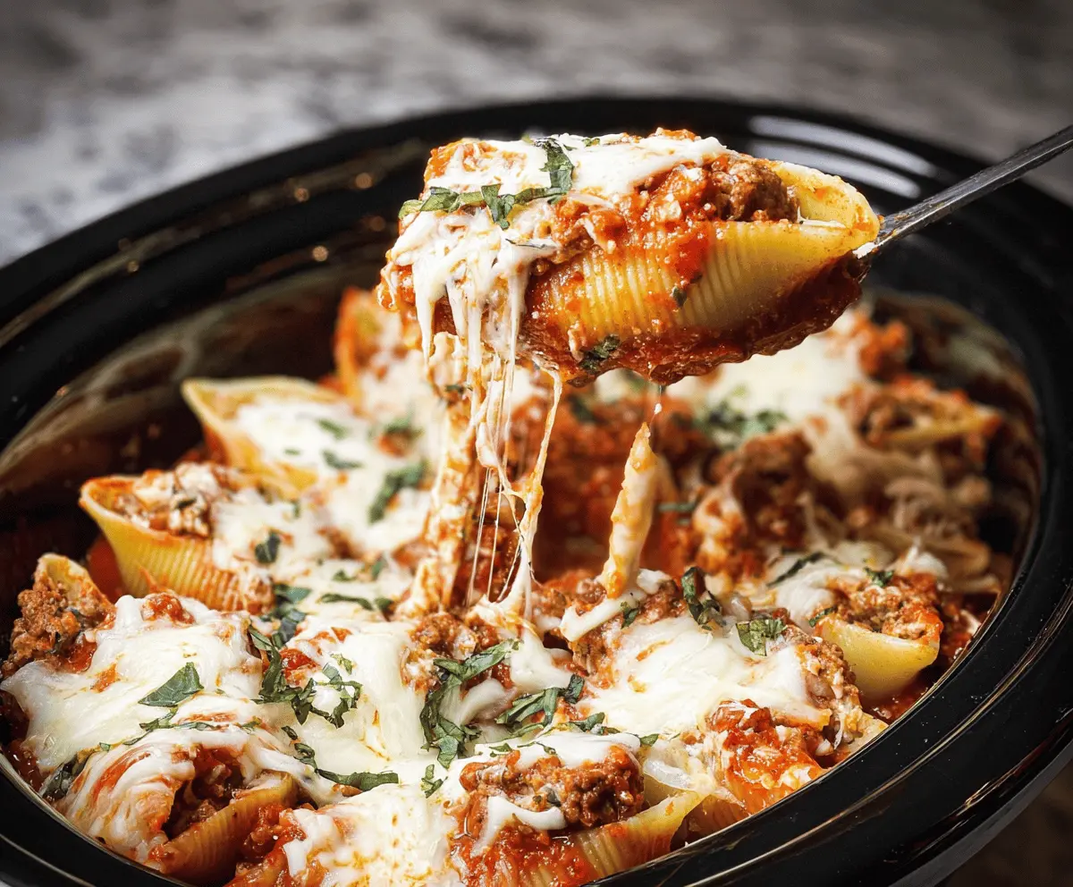 Easy Slow Cooker Stuffed Shells with Meat Sauce