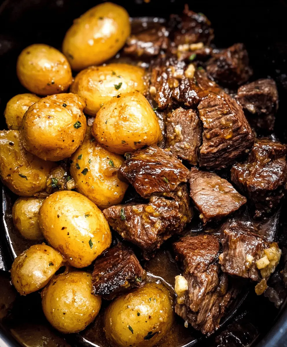 Slow Cooker Garlic Butter Beef Bites with Potatoes