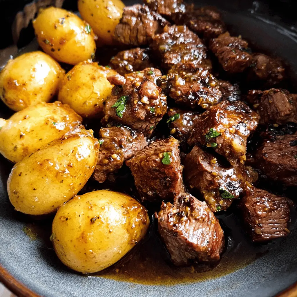 Slow Cooker Garlic Butter Beef Bites with Potatoes