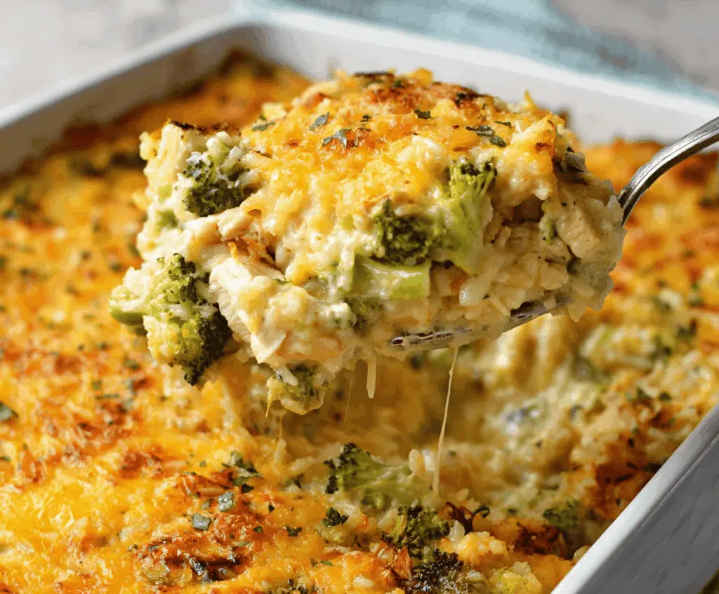 Creamy Chicken Broccoli Rice Cheese Casserole
