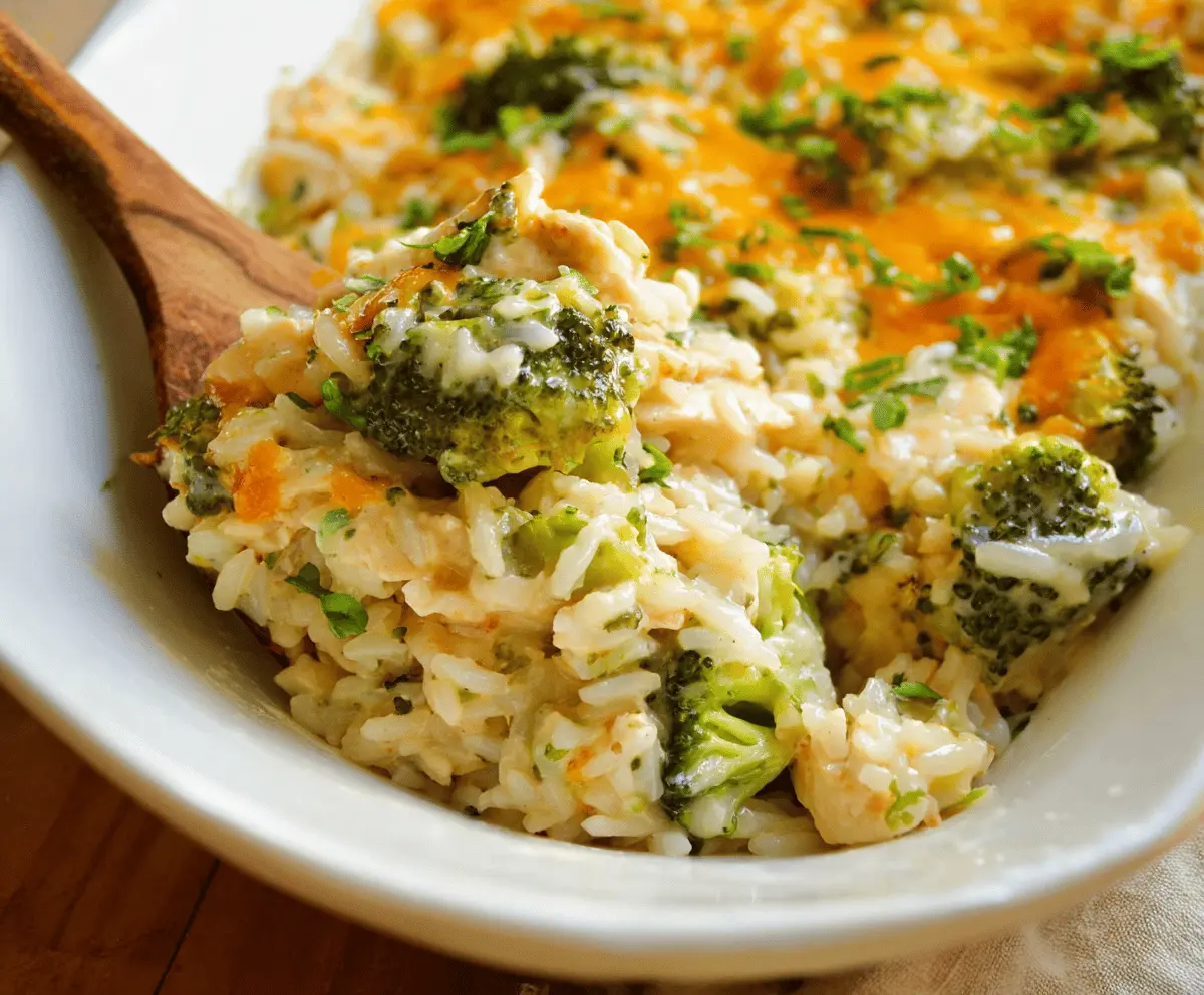 Easy Creamy Chicken Broccoli Rice Cheese Casserole Recipe