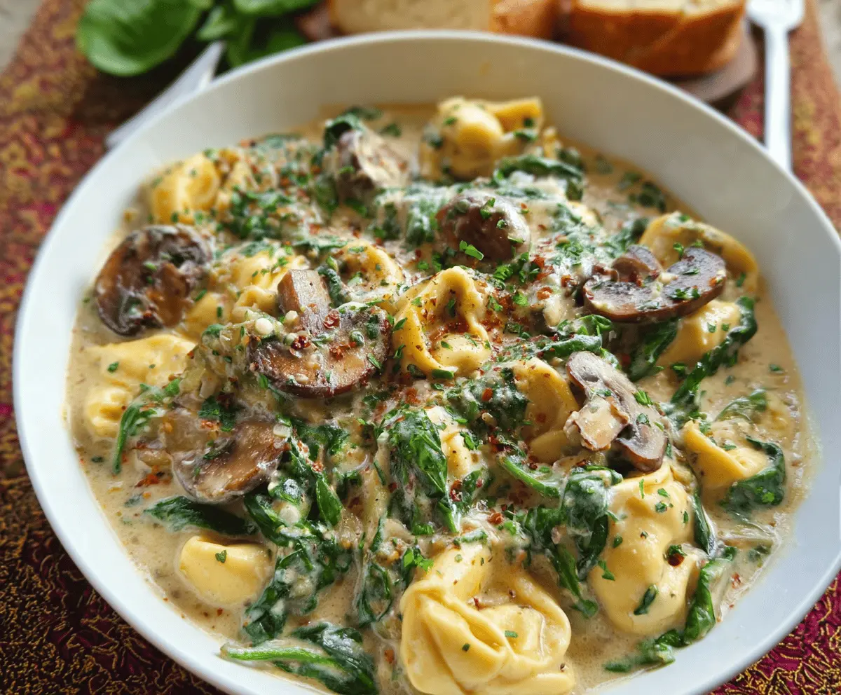 Creamy Tortellini with Spinach and Mushrooms