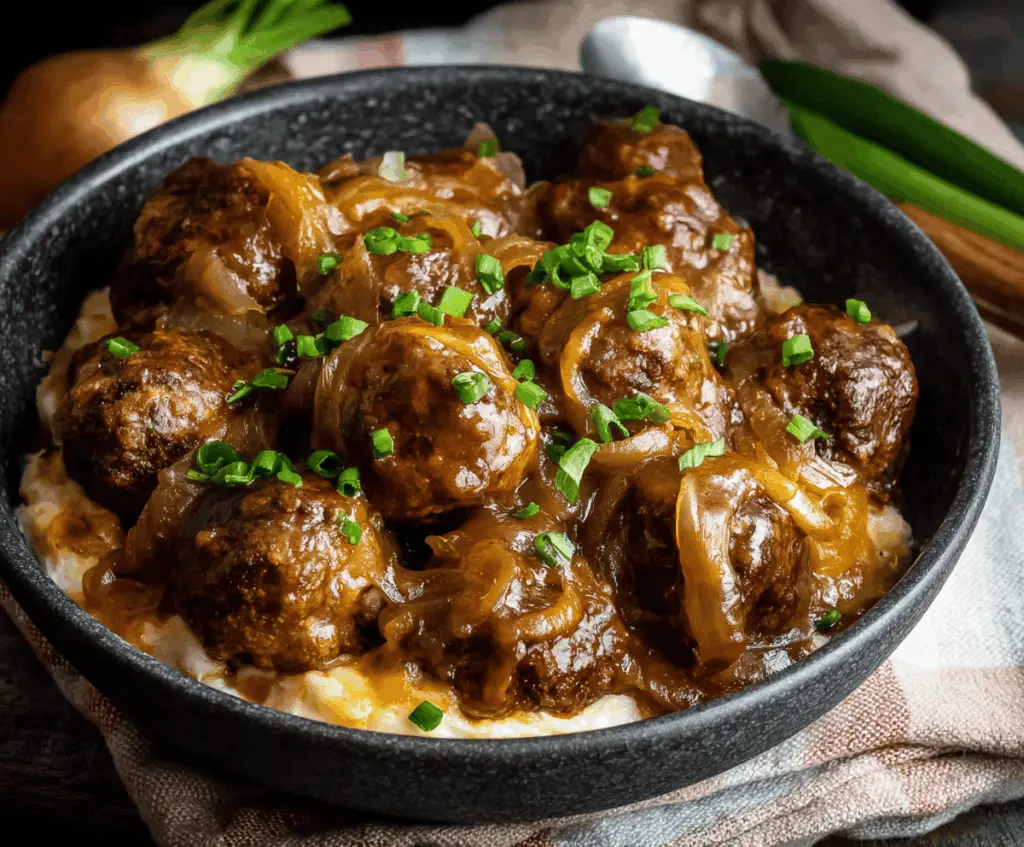 Crockpot French Onion Meatballs