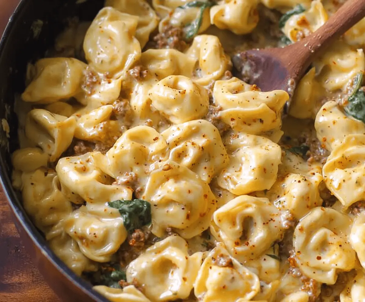 Garlic Butter Beef and Spinach Tortellini