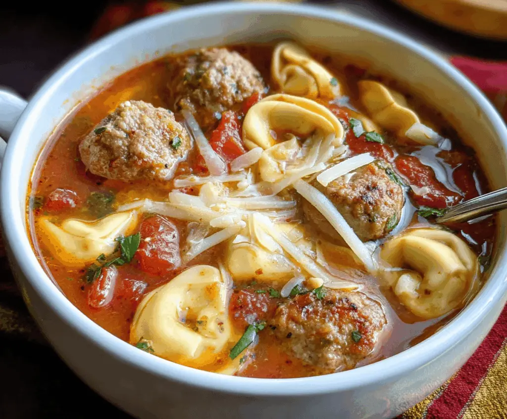 Meatball Soup With Cheese Tortellini