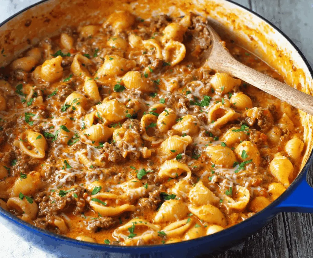 One-Pot Creamy Beef and Shells