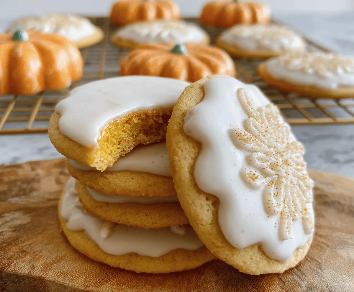 Delicious homemade pumpkin spice sugar cookies decorated with icing, perfect for fall celebrations and seasonal treats