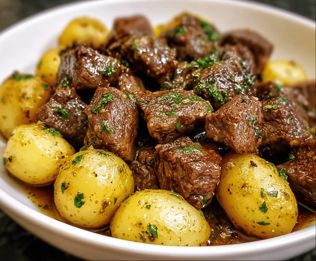 Slow Cooker Garlic Butter Beef Bites & Potatoes