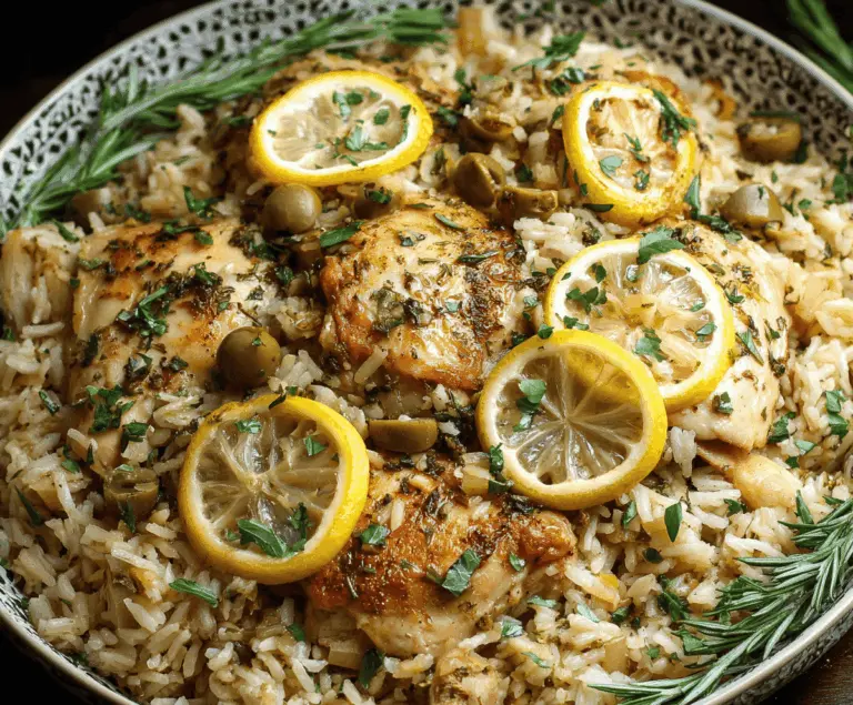 Delicious slow cooker lemon herb chicken served with flavorful rice, garnished with fresh herbs for a hearty and easy dinner