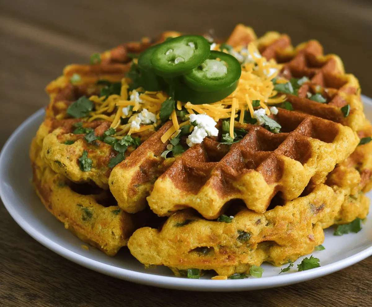 Spicy Cheddar Jalapeño Cornbread Waffles