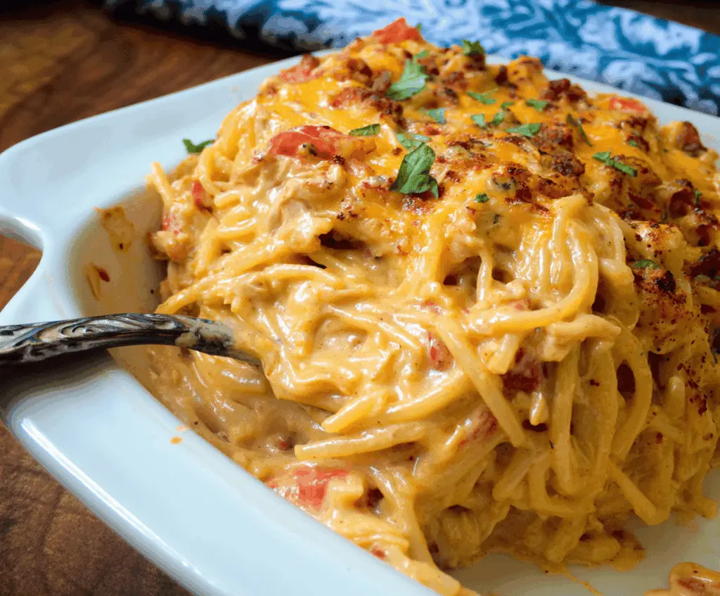 Spicy Southern Chicken Spaghetti Casserole
