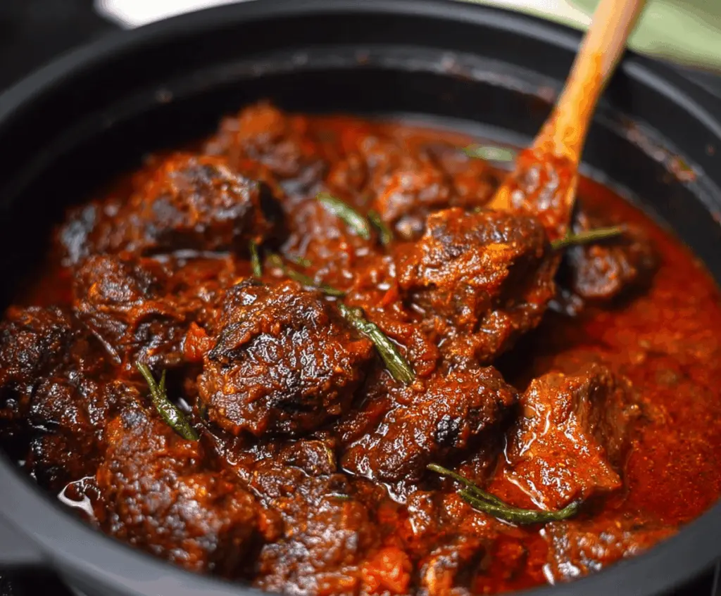 Delicious homemade Nigerian beef stew with tender beef, rich tomato sauce, and flavorful spices, perfect for serving with rice or bread.