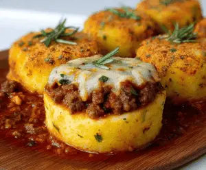Delicious crispy mashed potatoes stuffed with melted cheese and seasoned beef, served as a savory, cheesy stuffed potato dish.