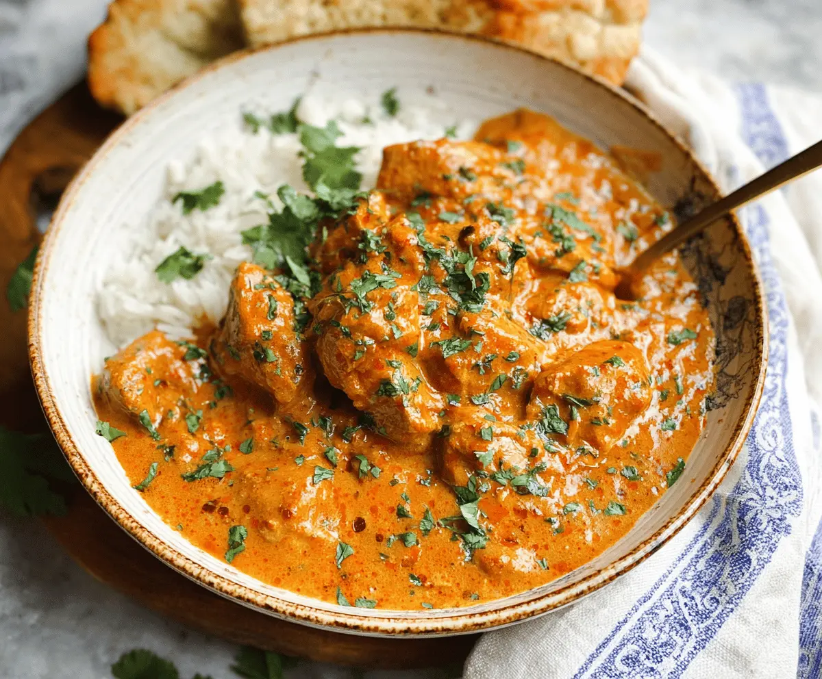 Creamy and flavorful Crockpot Butter Chicken served with rice, featuring tender chicken in a rich butter and tomato sauce