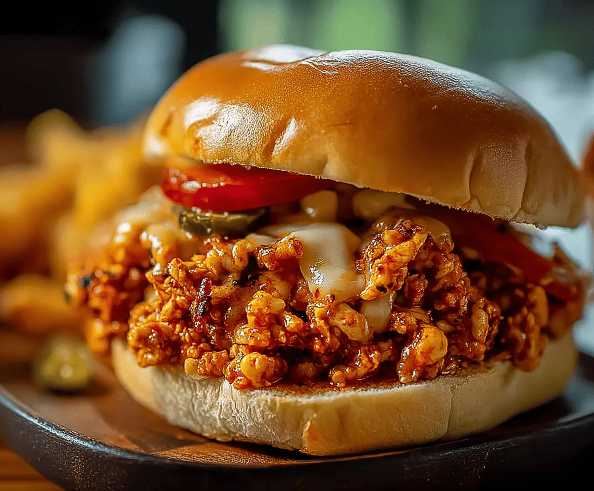 Delicious Easy Cajun Chicken Sloppy Joes served on a bun with fresh toppings, perfect for a flavorful dinner