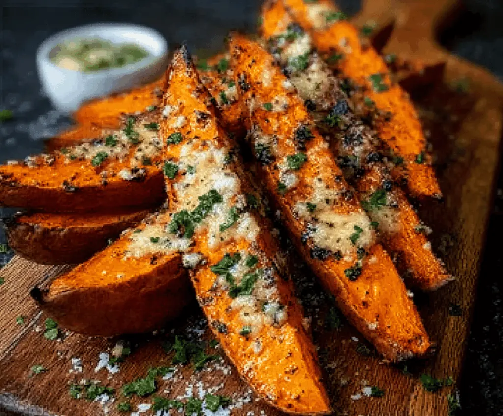 Garlic Parmesan Sweet Potato Wedges
