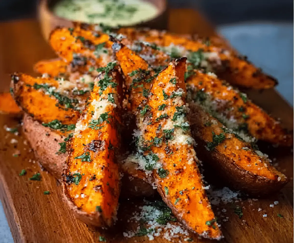 Crispy Garlic Parmesan Sweet Potato Wedges Recipe