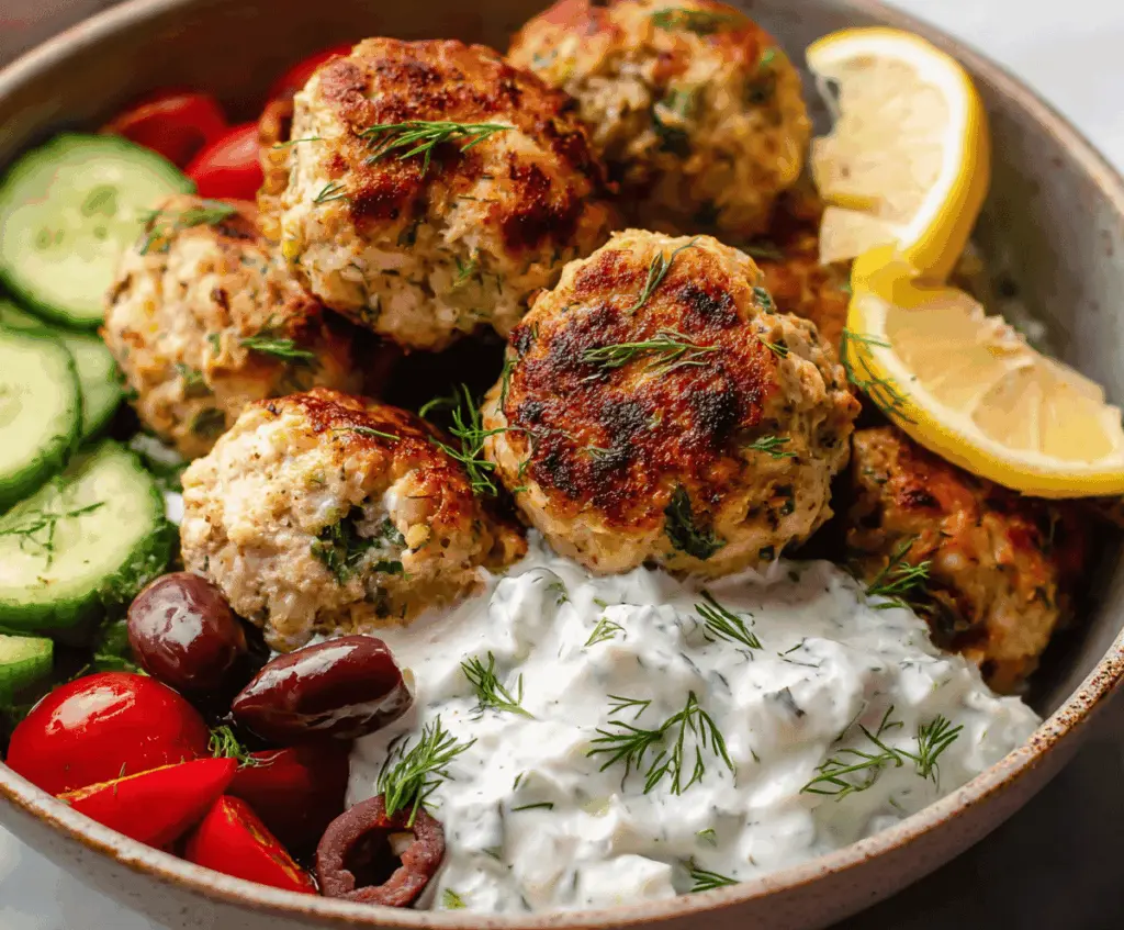 Greek Turkey Meatballs with Tzatziki