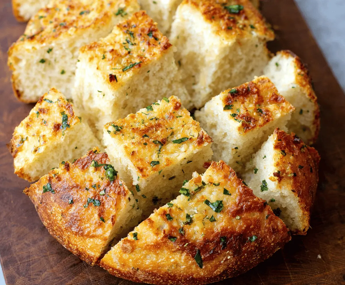 Golden Parmesan Garlic Artisan Bread fresh from the oven, featuring crispy crust and soft, flavorful interior, perfect for any meal.