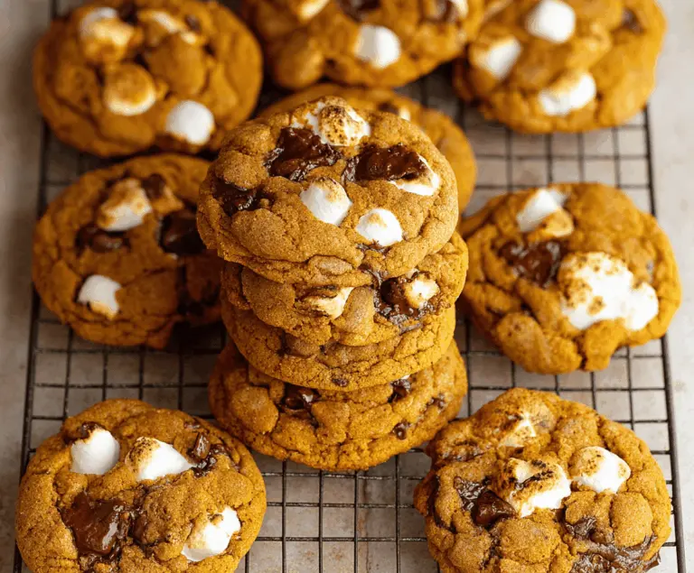 Delicious Pumpkin S'mores Cookies with gooey marshmallows, chocolate, and pumpkin spice, perfect for fall treats.